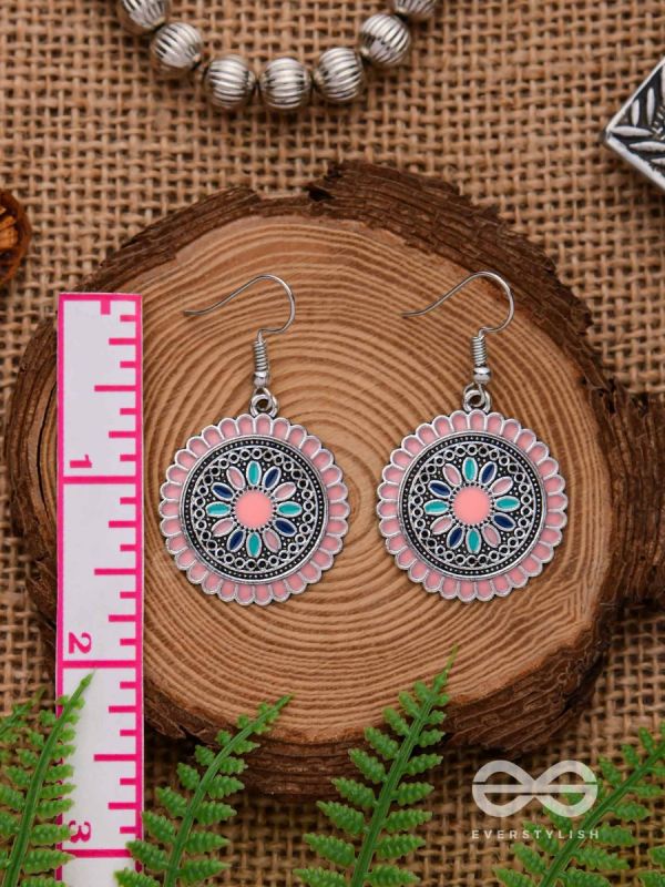 THE MANDALA EFFECT - EMBELLISHED OXIDISED EARRINGS (PINK)