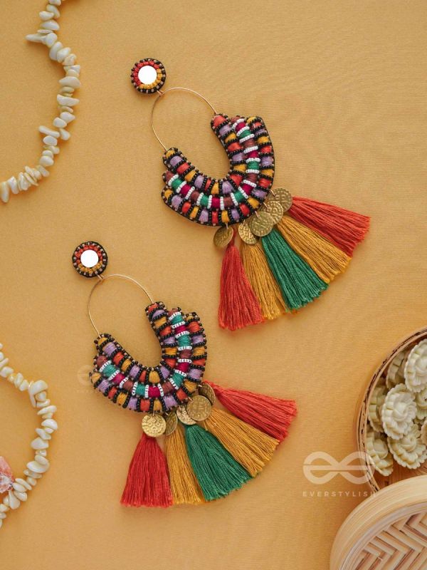 Kalatmaka - The Artistic Aura - Resham, Beads And Coins Hand Embroidered Earrings
