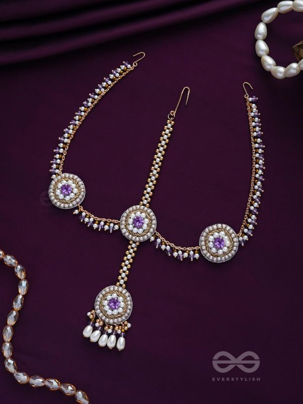 Kanichi - A Floral Blossom - Pearl Drops, Beads And Stone Hand Embroidered Maathapatti