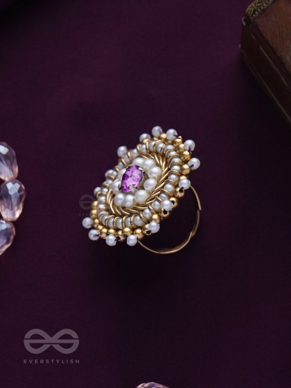 Kimbila - A Sweet Bud - Beads, Dabka And Stone Hand Embroidered Ring