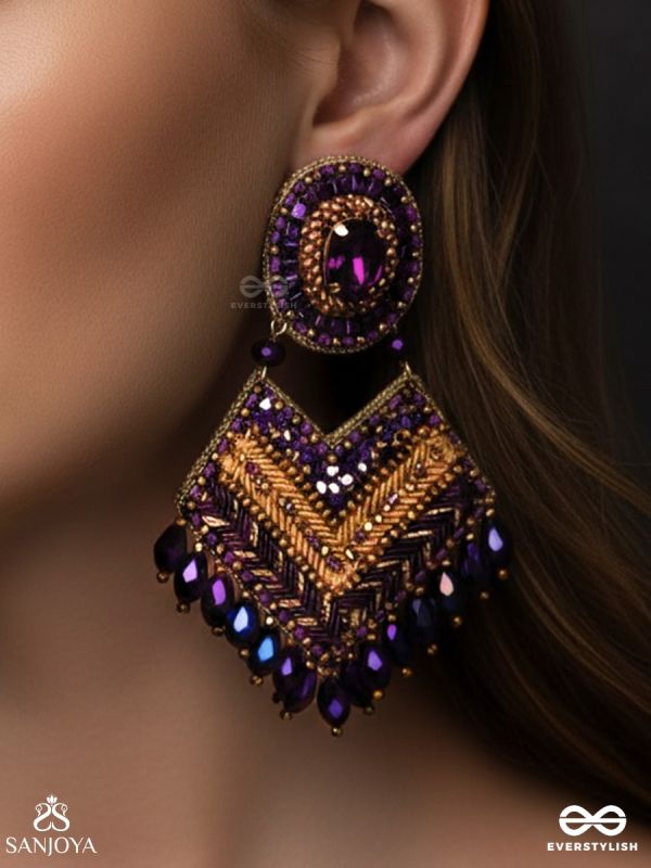 RATRIRAJA - THE DARK RADIANCE - STONE, GLASS DROP AND CUT DANA EMBROIDERED EARRINGS