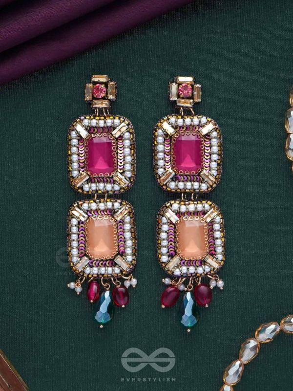 Ananyadharana - The Exclusive Adornment - Stones, Beads And Glass Drops Hand Embroidered Earrings