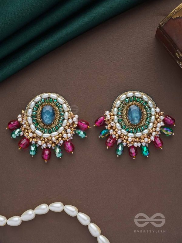 Ritashri - The True Beauty - Stone, Beads And Glass Drops Hand Embroidered Earrings