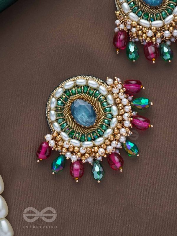 Ritashri - The True Beauty - Stone, Beads And Glass Drops Hand Embroidered Earrings