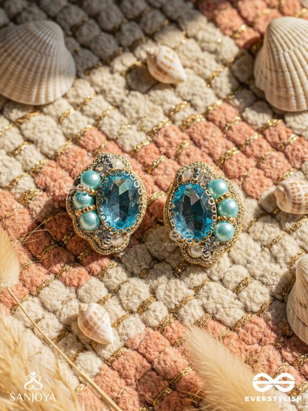 PRABHASVARA - THE RADIANT SKY - STONE, PEARLS AND BEADS EMBROIDERED EARRINGS