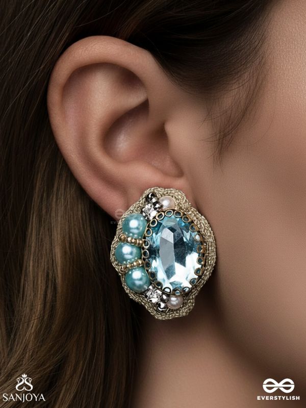 PRABHASVARA - THE RADIANT SKY - STONE, PEARLS AND BEADS EMBROIDERED EARRINGS