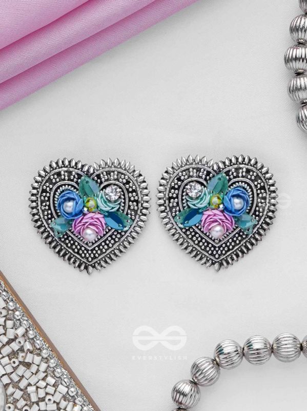 KUSUMAVARTA - THE HEART OF FLOWERS - SEQUINS, BEADS AND PEARLS EMBROIDERED AND OXIDISED STUD EARRINGS