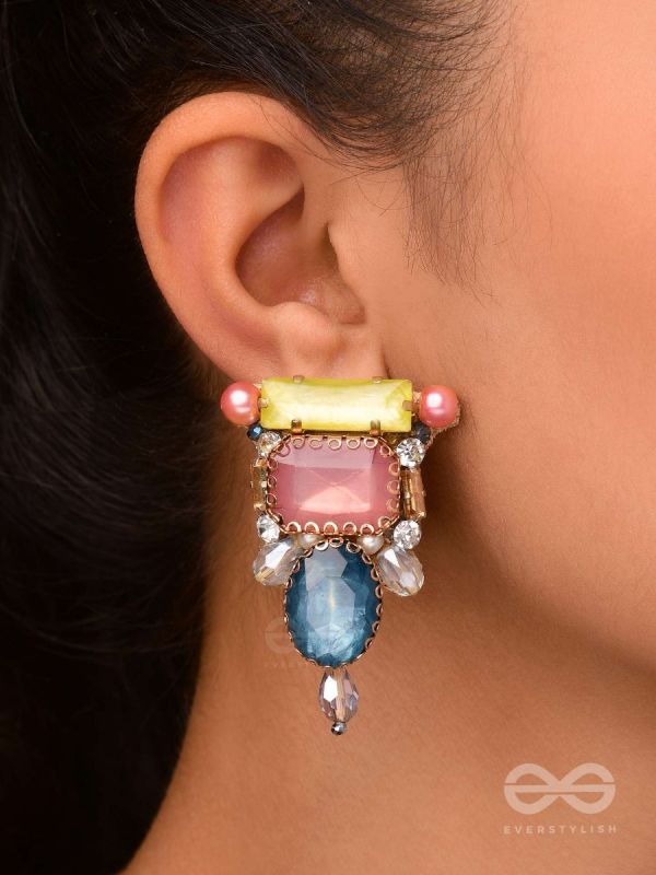 SHRITA - ADORNED WITH STONES - STONE, PEARLS AND GLASS DROP EMBROIDERED EARRINGS