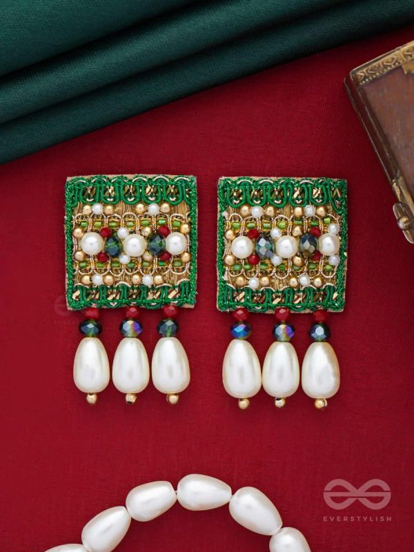 Kasisa - Scarlet's Secret Garden - Beads And Pearls Hand Embroidered Earrings