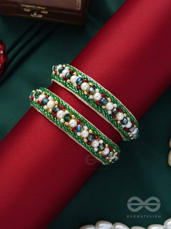 Parnaya - The Rosy Forest - Pearls, Cutdana And Beads Hand Embroidered Bangles (Set Of 2)