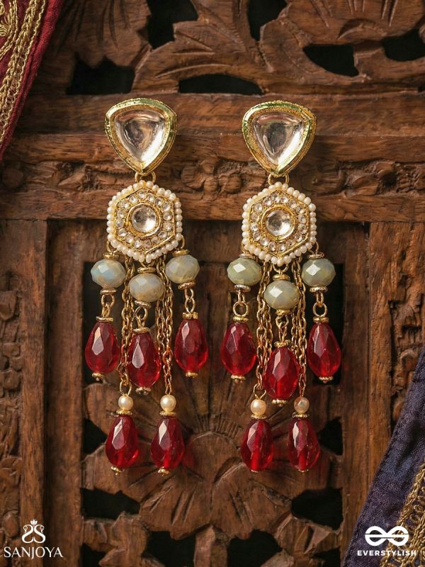 Prenkha - Scarlet Sways - Golden Embellished Polki And Kundan Earrings