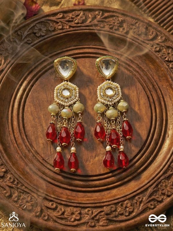 Prenkha - Scarlet Sways - Golden Embellished Polki And Kundan Earrings