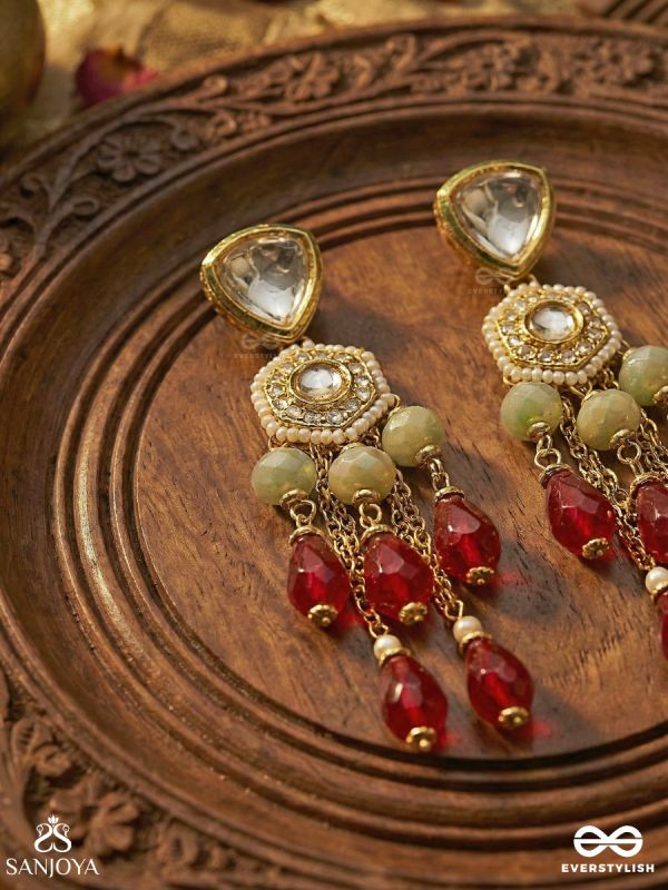 Prenkha - Scarlet Sways - Golden Embellished Polki And Kundan Earrings