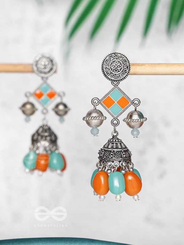 MYSTIC OCEAN SUNDOWN - EMBELLISHED OXIDISED EARRINGS