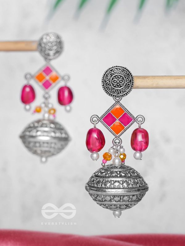 THE PINK MIRAGE - EMBELLISHED OXIDISED JHUMKA EARRINGS