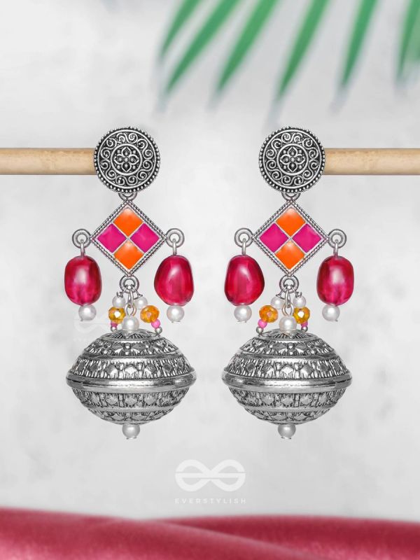 THE PINK MIRAGE - EMBELLISHED OXIDISED JHUMKA EARRINGS