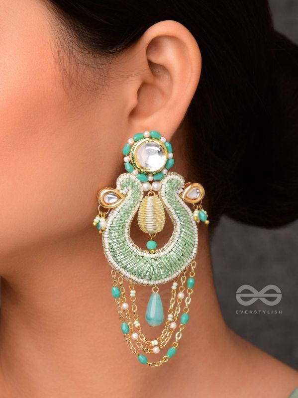Akasesa - Jewel Of The Sky - Beads, Cutdana, Polki And Kundan Finished Hand Embroidered Earrings