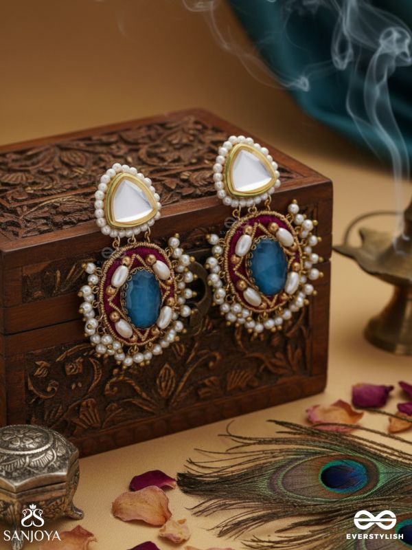 VIRAYA - ETHEREAL LUXE ESSENCE - STONE, BEADS, POLKI AND KUNDAN FINISHED EMBROIDERED EARRINGS