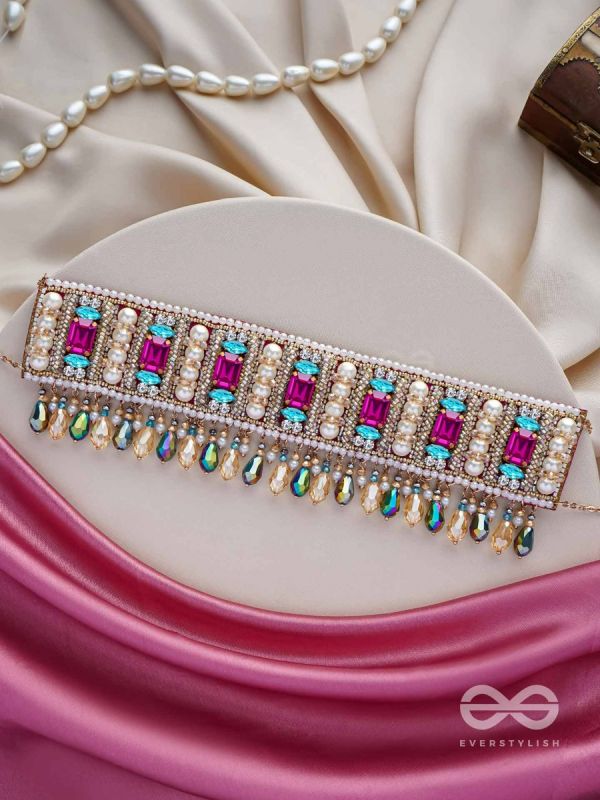 Karika - Prismatic Allure - Stones, Beads And Glass Drops Hand Embroidered Neckpiece