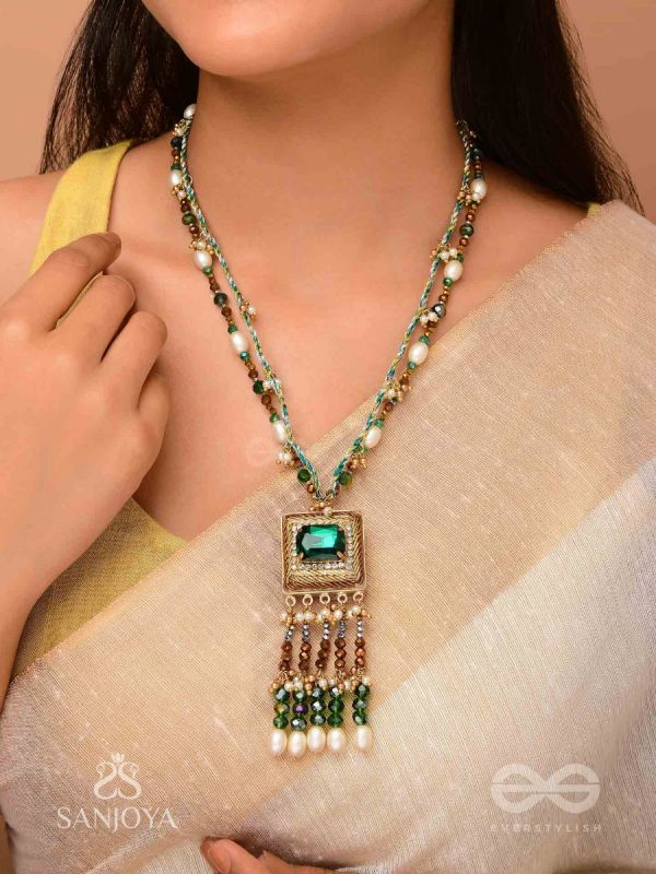 Devamaya - The Hypnotic Illusion- Stone, Beads And Pearl Drops Hand Embroidered Neckpiece