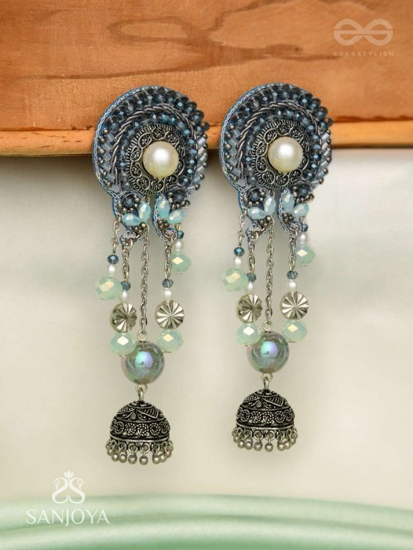 DHUMITA - THE SHINING SMOKE - BEADED OXIDISED AND HAND EMBROIDERED EARRINGS