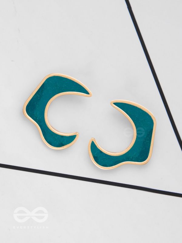 The Blue Moon - Golden Enamelled Stud Earrings