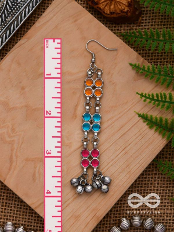 A CARNIVAL CASCADE - EMBELLISHED OXIDISED EARRINGS