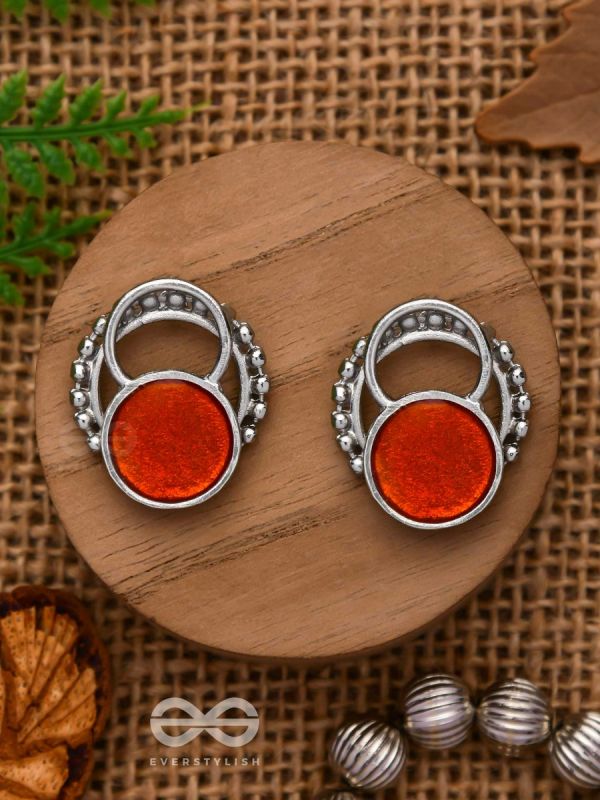 Sunburst Glow - Silver And Orange Stud Earrings