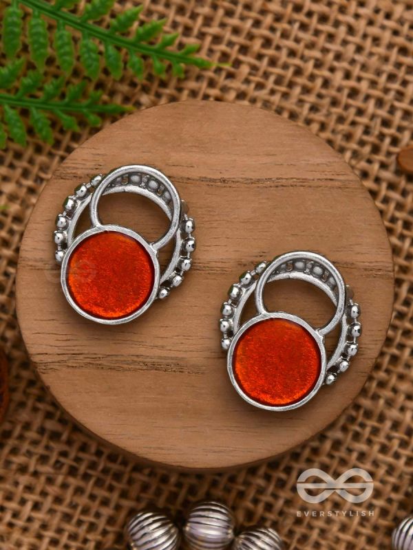 Sunburst Glow - Silver And Orange Stud Earrings