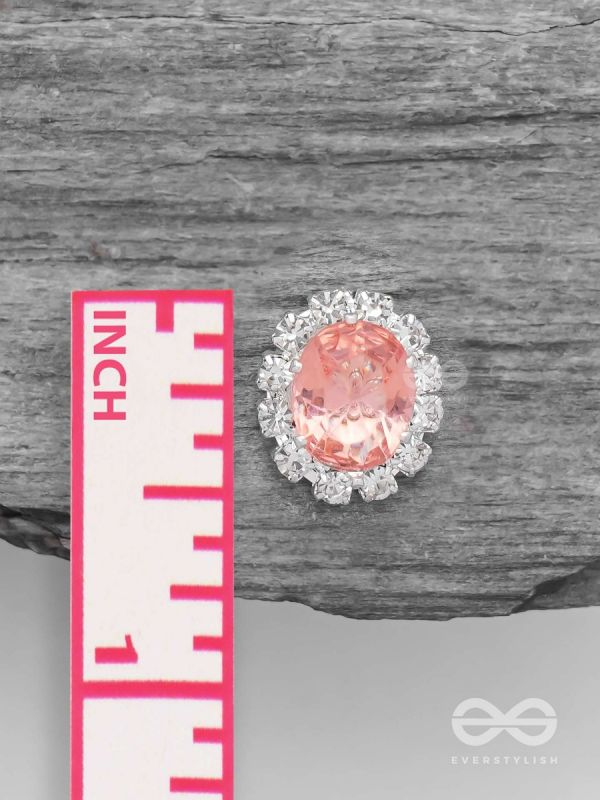 SHIMMER AND SHINE - SILVER AND PEACH EMBELLISHED STUD EARRINGS