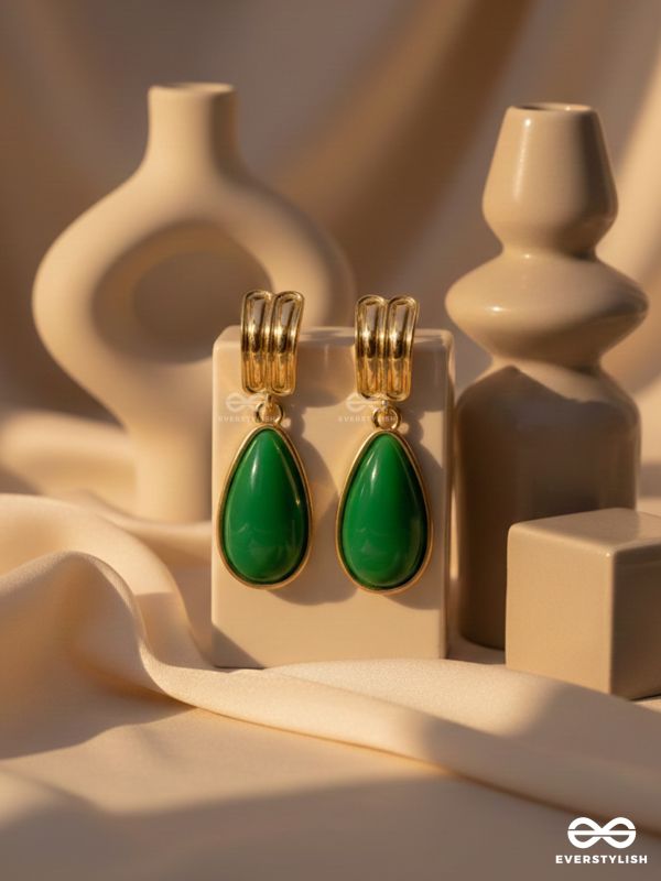 THE LIME LIGHT - GOLDEN AND GREEN DROP EARRINGS