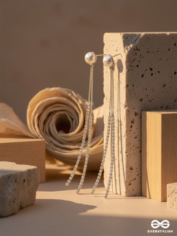 A MOONLIT PEARL - SILVER EMBELLISHED EAR JACKETS