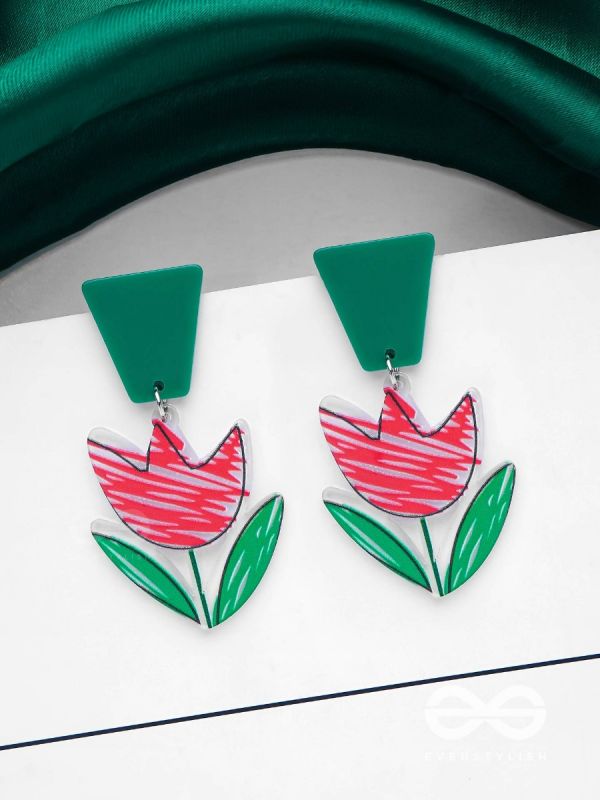 CRIMSON CHARM BLOSSOM - CASUAL ACRYLIC EARIINGS