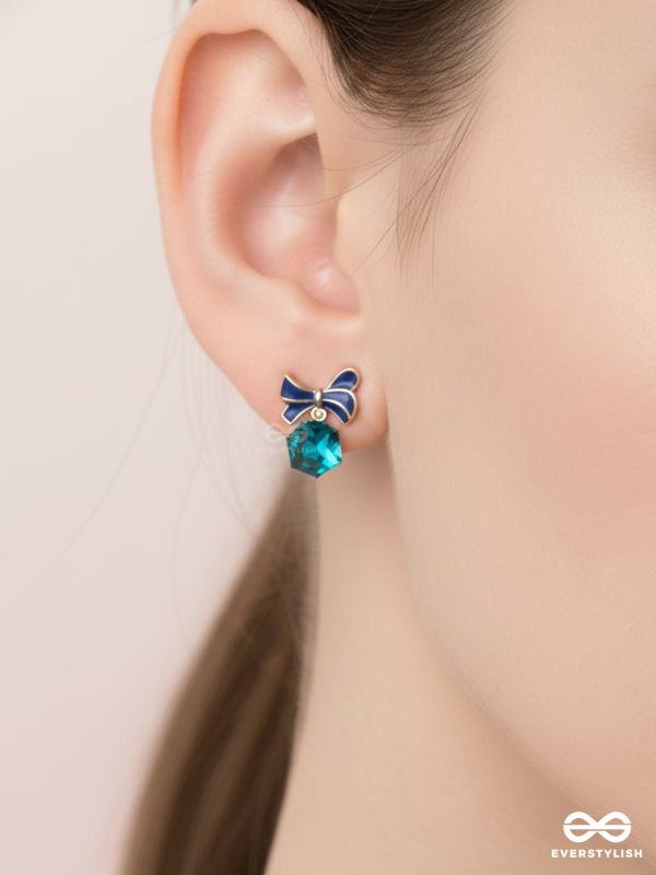 MINGLING MARVELS - GOLDEN AND BLUE EMBELLISHED STUD EARRINGS