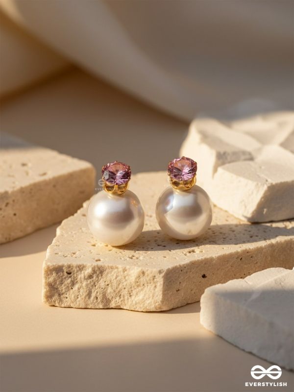 A MYSTIC PEARL - GOLDEN EMBELLISHED EARRINGS (PINK)