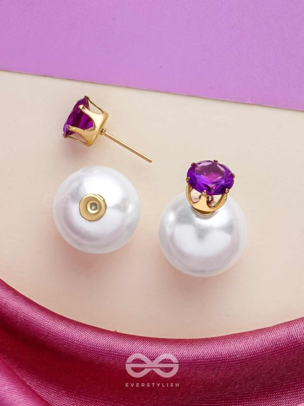 A MYSTIC PEARL - GOLDEN EMBELLISHED EARRINGS (VIOLET)
