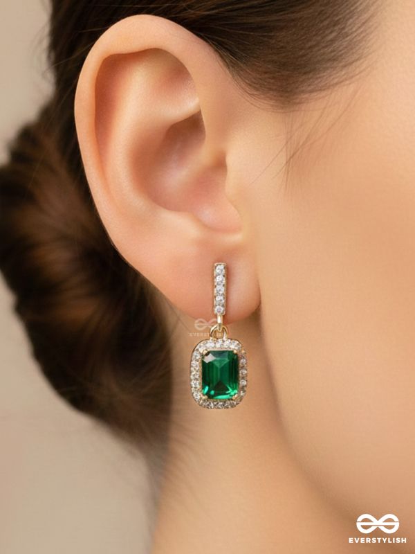 GLOWING GLIMMERS - SILVER AND GREEN EMBELLISHED EARRINGS