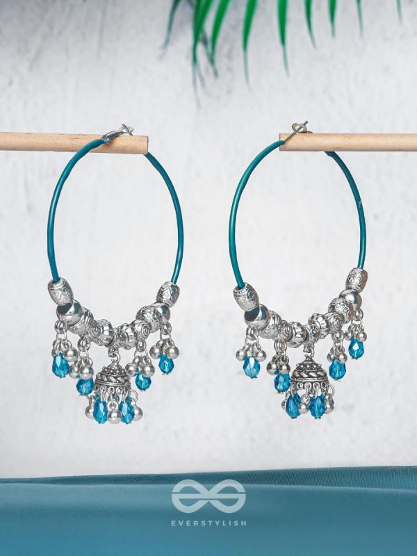 The Aqua Orbits - Silver Hoop Earrings