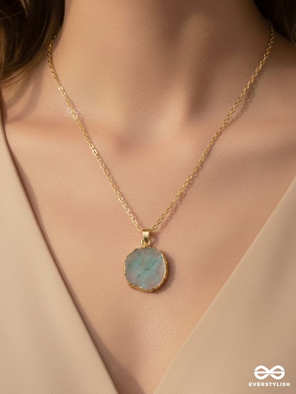 The Oceanic Bloom - Golden And Blue Resin Pendant With Anti-Tarnish Coating