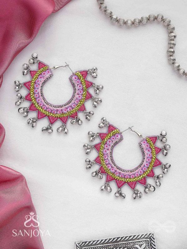 Ihaloka - The Circle Of Life - Sequins And Beads Hand Embroidered Oxidised Hoop Earrings