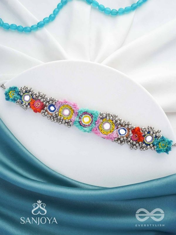 Ataya - The Spring'S Palette - Beads, Mirror And Resham Hand Embroidered Oxidised Neckpiece