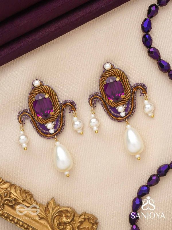 Ankusi- The Angel's Souvenir- Stones And Pearl Drops Hand Embroidered Earrings