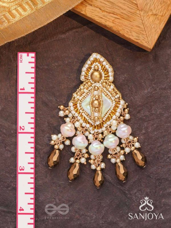 Hairanyika - The Ivory Aurora - Beads And Glass Drops Hand Embroidered Earrings