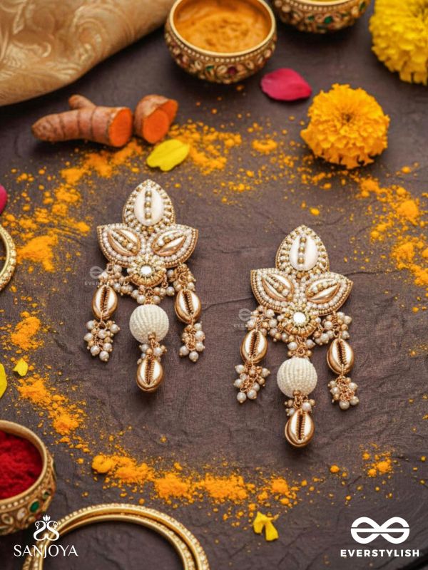 Pavi - Winter Wonderland - Beads And Shells Hand Embroidered Earrings