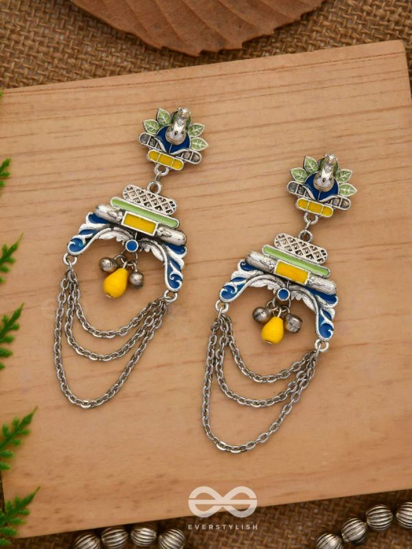 The Peacock Pride - Enamelled Oxidised Earrings