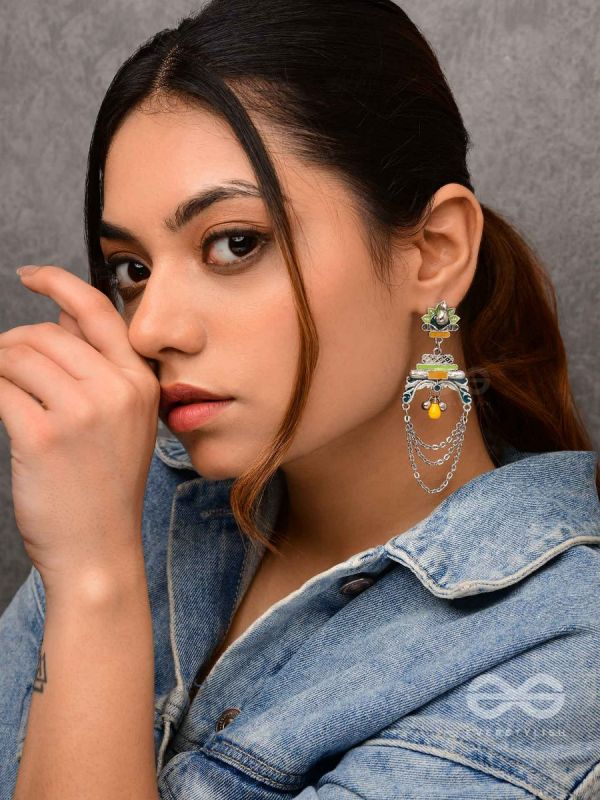 The Peacock Pride - Enamelled Oxidised Earrings