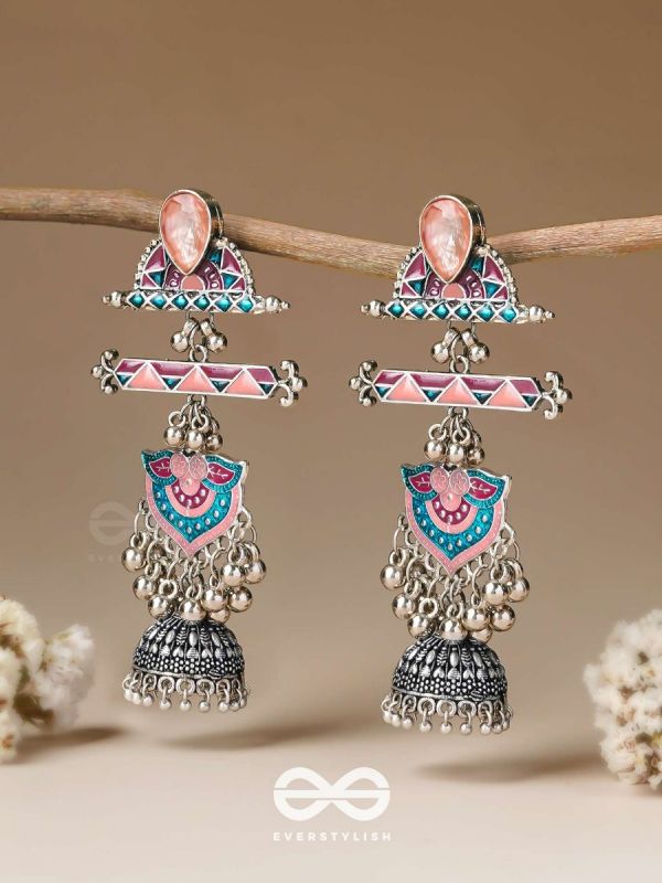 The Rosy Patterns- Stone Enamelled Oxidised Earrings