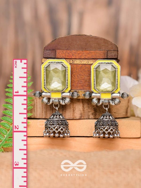 The Green Dahlia - Enamelled Oxidised Jhumka Earrings