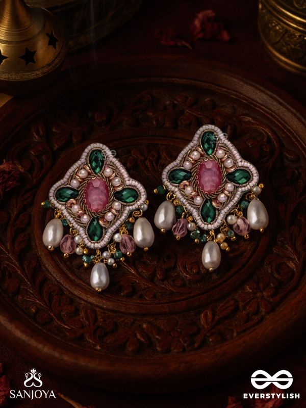 Abhivars - The Early Blossoms - Beads, Pearls And Stone Hand Embroidered Earrings