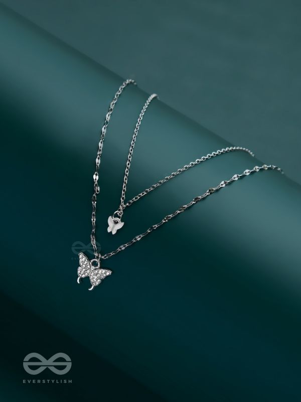 Flutterby Fantasy - Multilayered Silver Necklace With Anti-Tarnish Coating